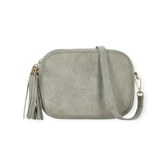 Light Grey Suede Crossbody Bag With Tassel - Jean STUDIO TEW