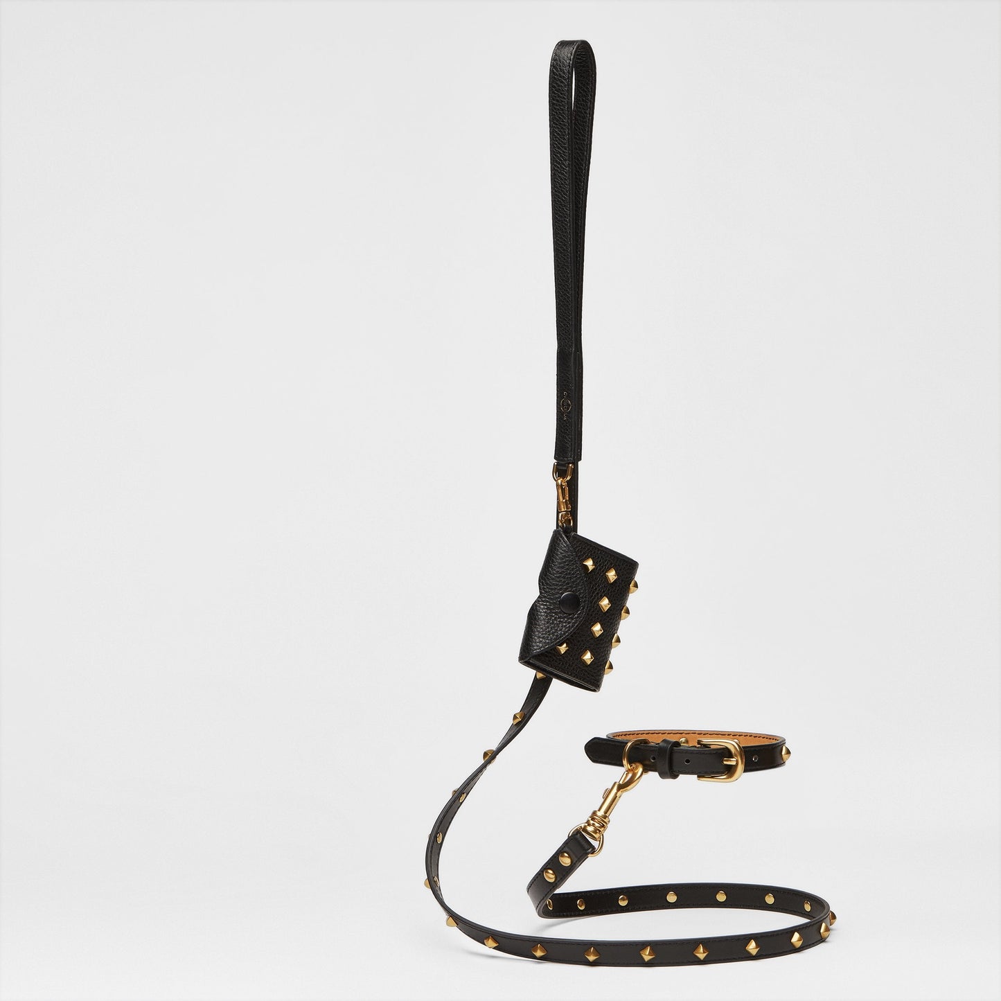 Golden Rivet Leather Lead (Black)