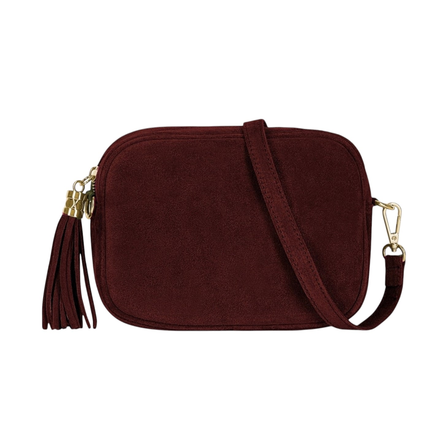 Burgundy Suede Crossbody Bag With Tassel - Jean