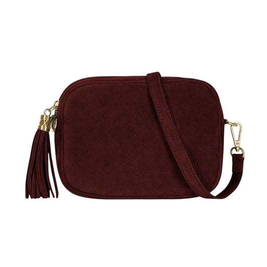 Burgundy Suede Crossbody Bag With Tassel - Jean