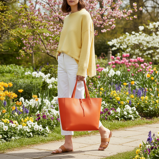 Pastel yellow sweater with white trousers