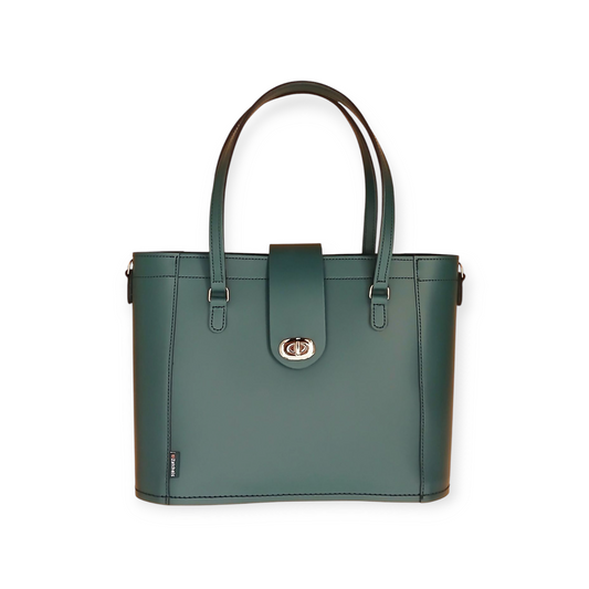 Leather Mini Twist Lock Shopper Bag - Pine - STUDIO TEW