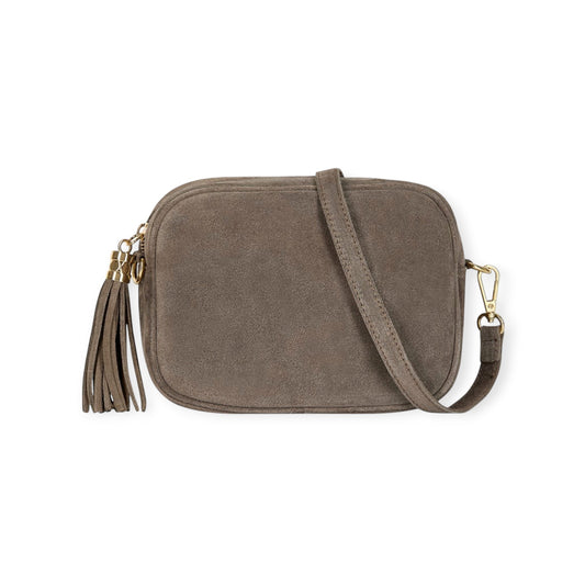 Taupe Suede Crossbody Bag With Tassel - Jean STUDIO TEW