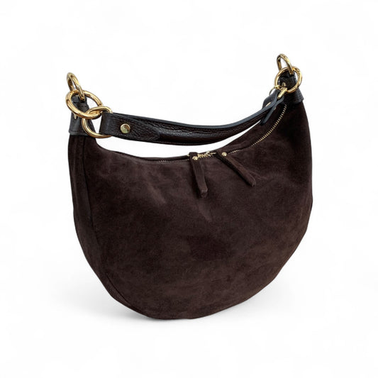 Dark Brown Suede Crescent Shaped Hobo Bag - Valerie