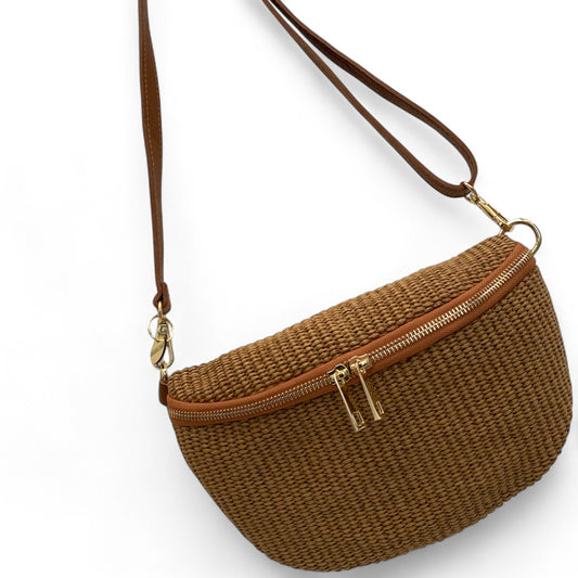 Tan Raffia Bum Bag - Rosie