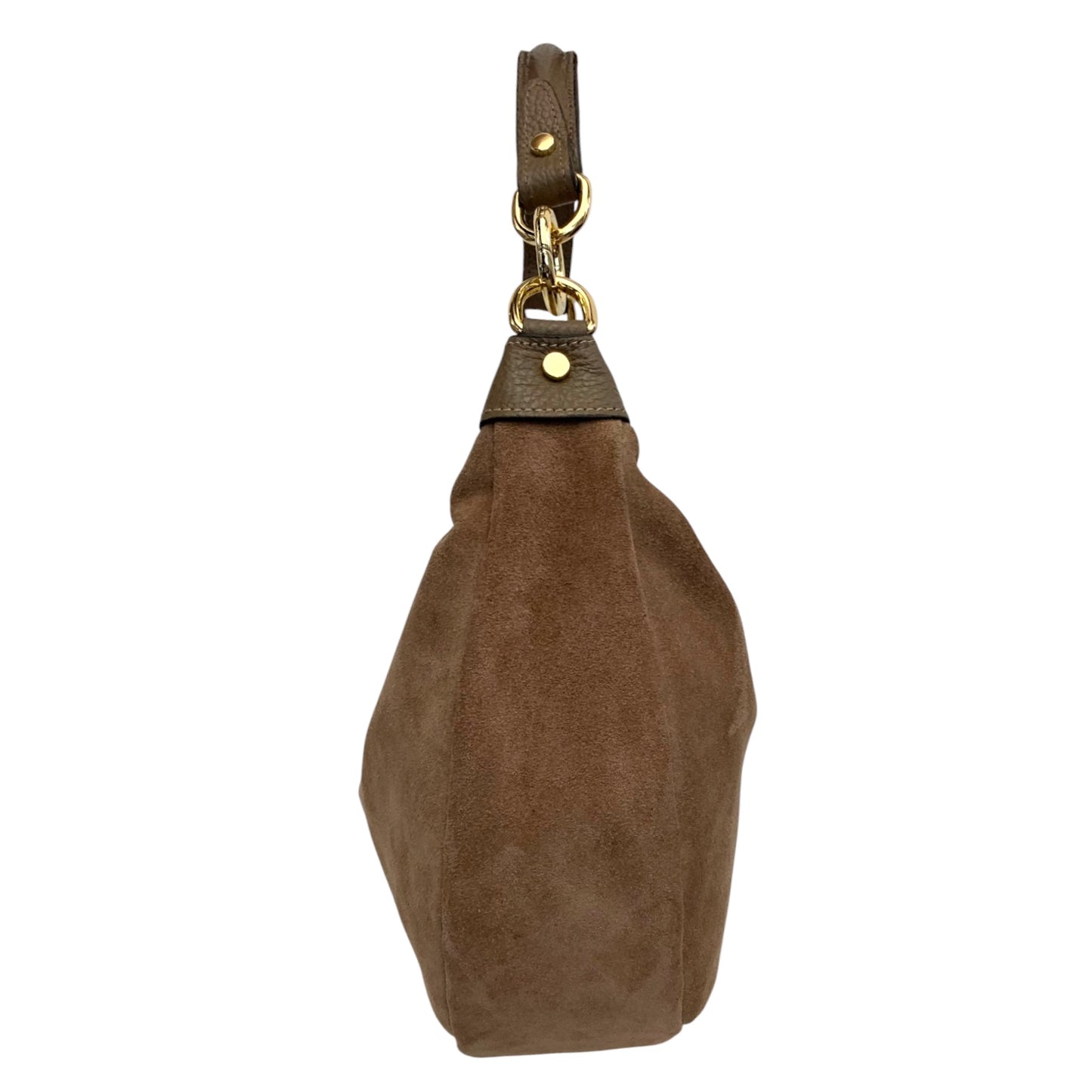 Taupe Suede Crescent Shaped Hobo Bag - Valerie