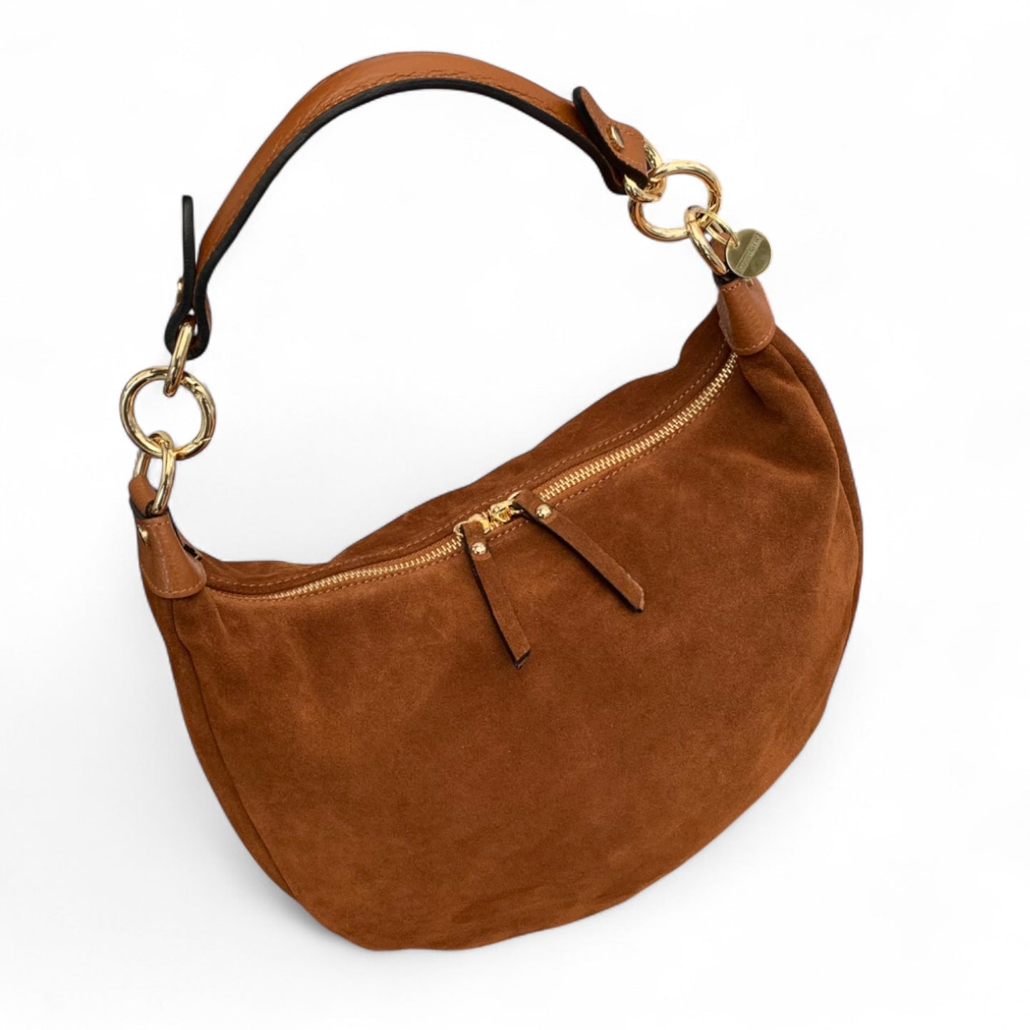Tan Suede Crescent Shaped Hobo Bag - Valerie
