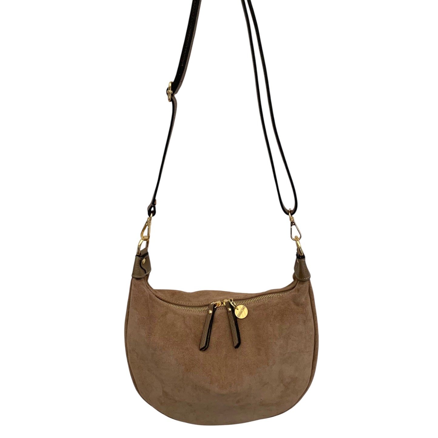 Taupe Suede Crescent Shaped Hobo Bag - Valerie