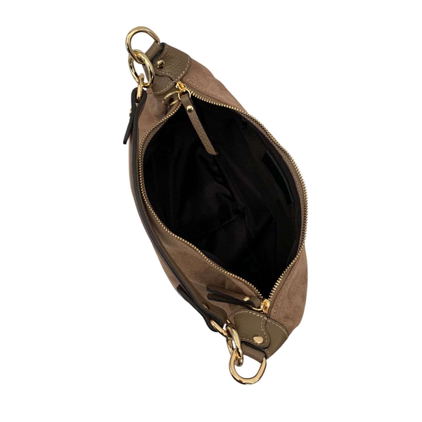 Taupe Suede Crescent Shaped Hobo Bag - Valerie