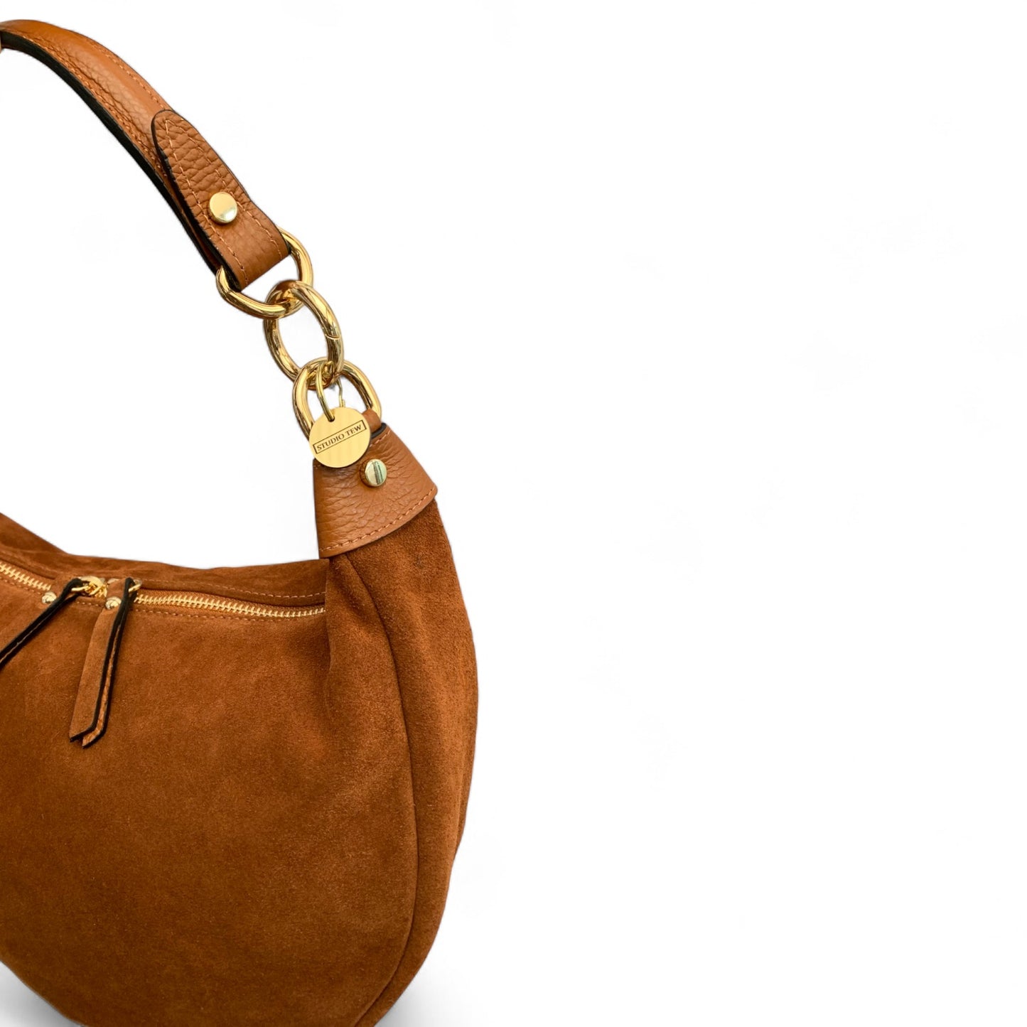 Tan Suede Crescent Shaped Hobo Bag - Valerie
