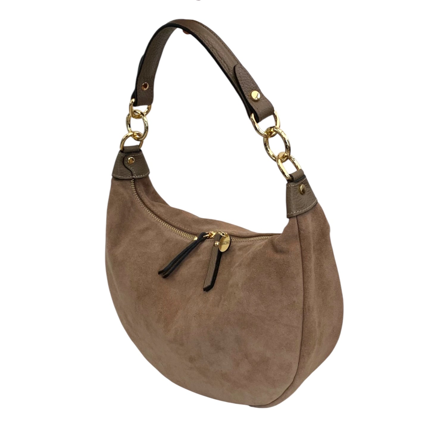 Taupe Suede Crescent Shaped Hobo Bag - Valerie