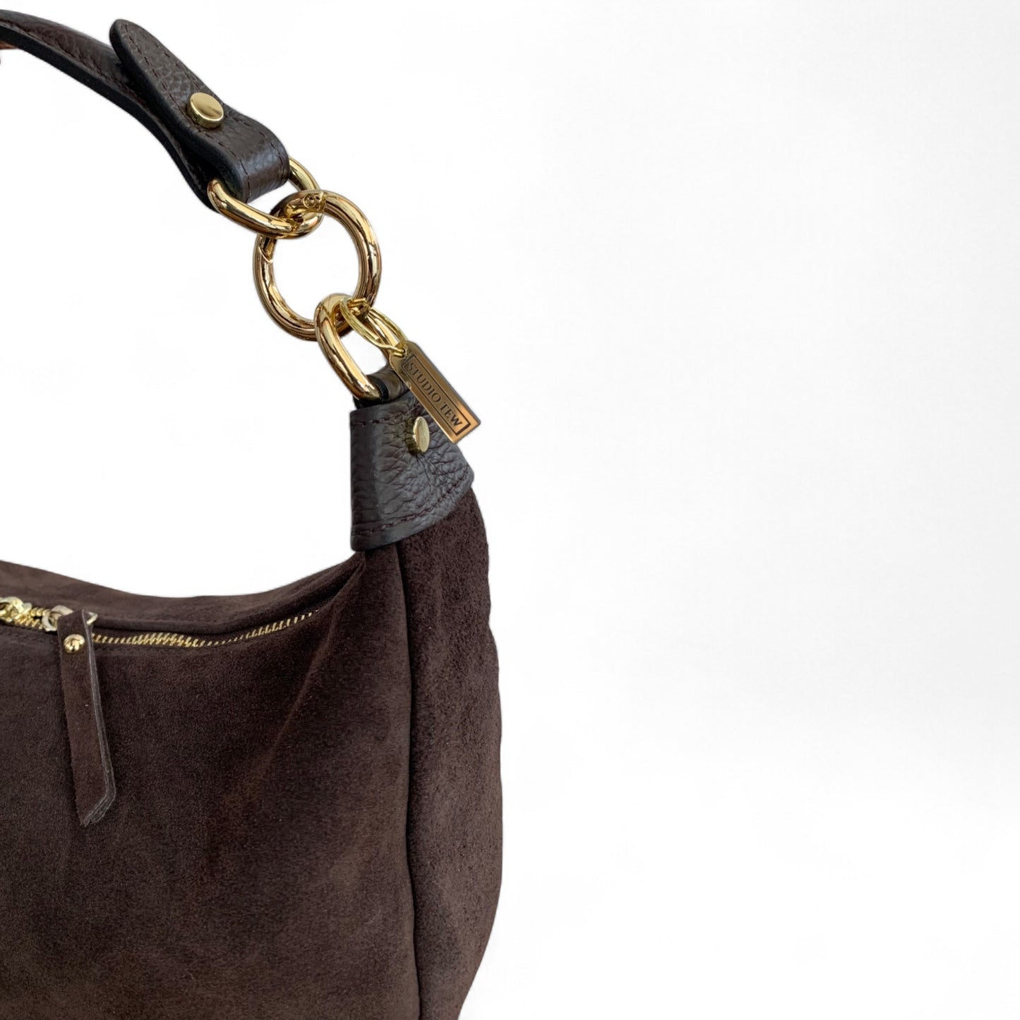 Dark Brown Suede Crescent Shaped Hobo Bag - Valerie