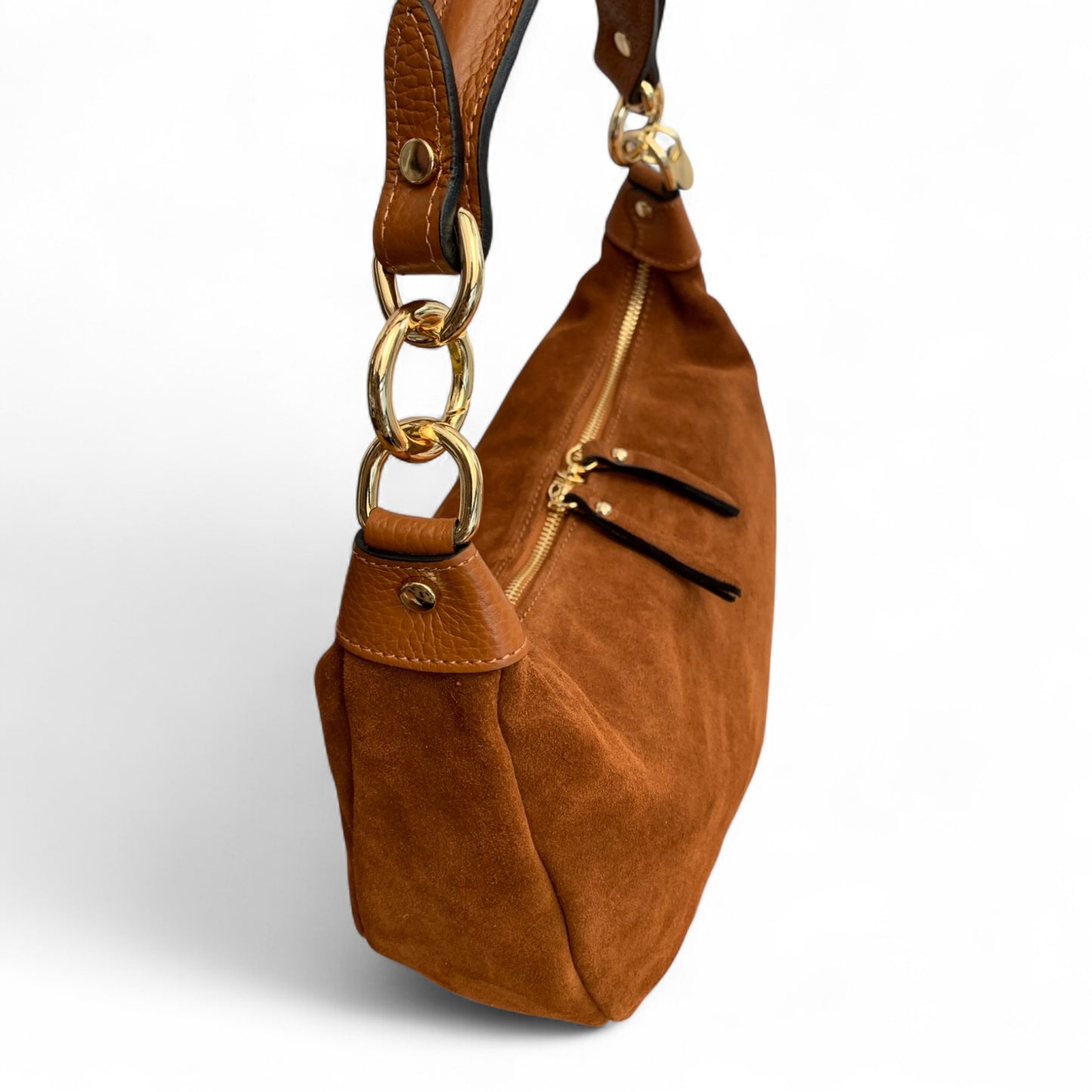 Tan Suede Crescent Shaped Hobo Bag - Valerie