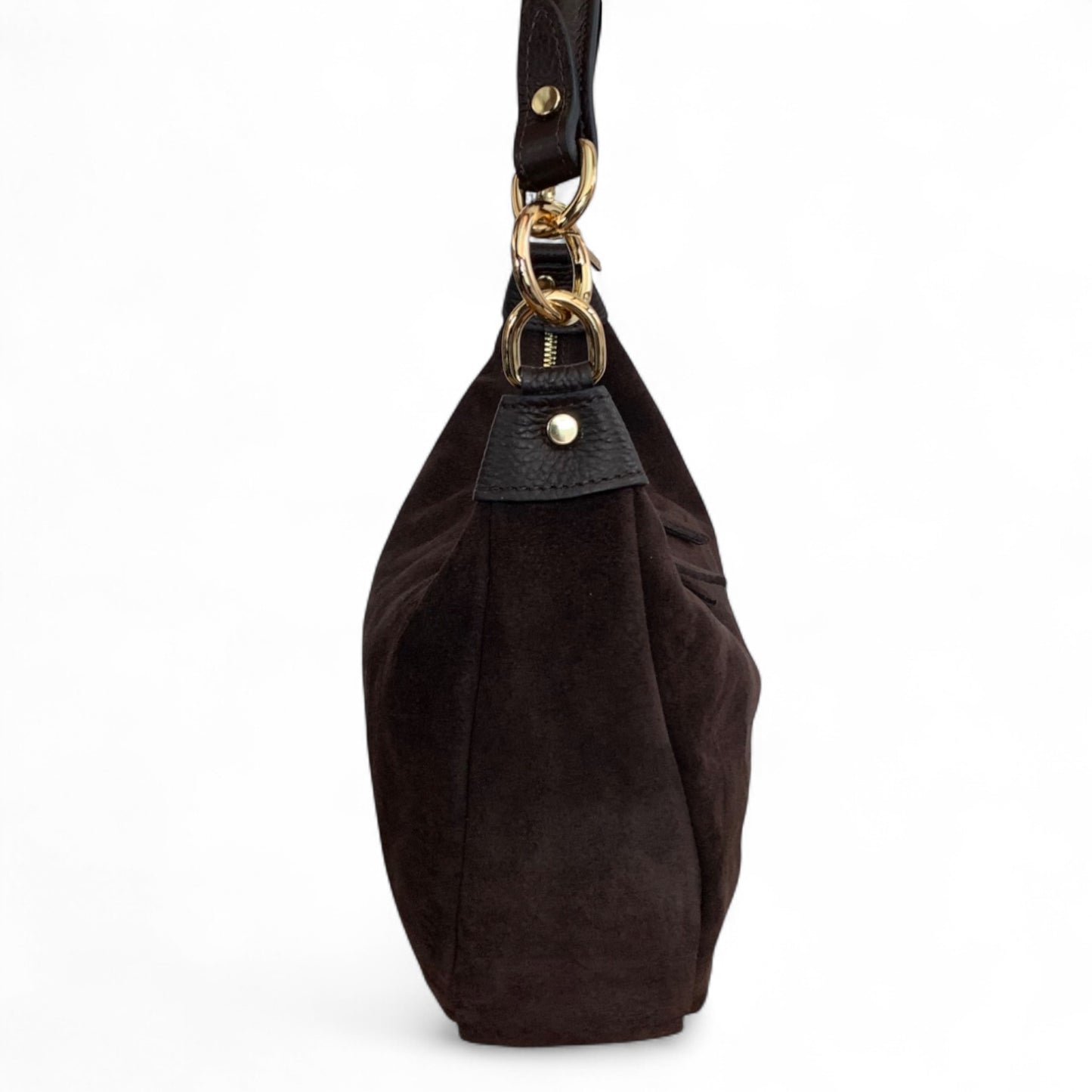 Dark Brown Suede Crescent Shaped Hobo Bag - Valerie