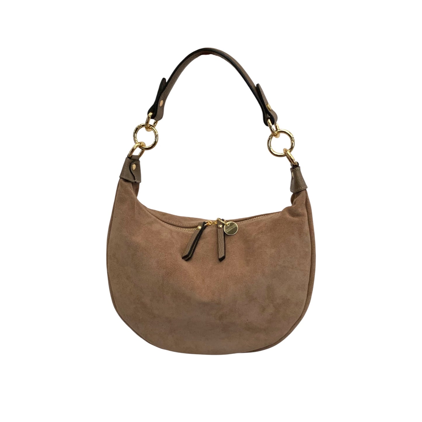 Taupe Suede Crescent Shaped Hobo Bag - Valerie