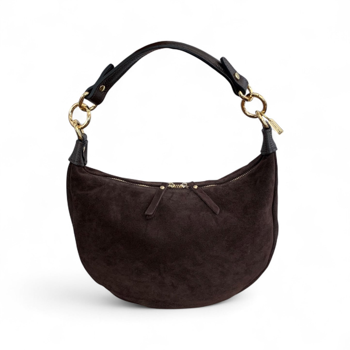 Dark Brown Suede Crescent Shaped Hobo Bag - Valerie