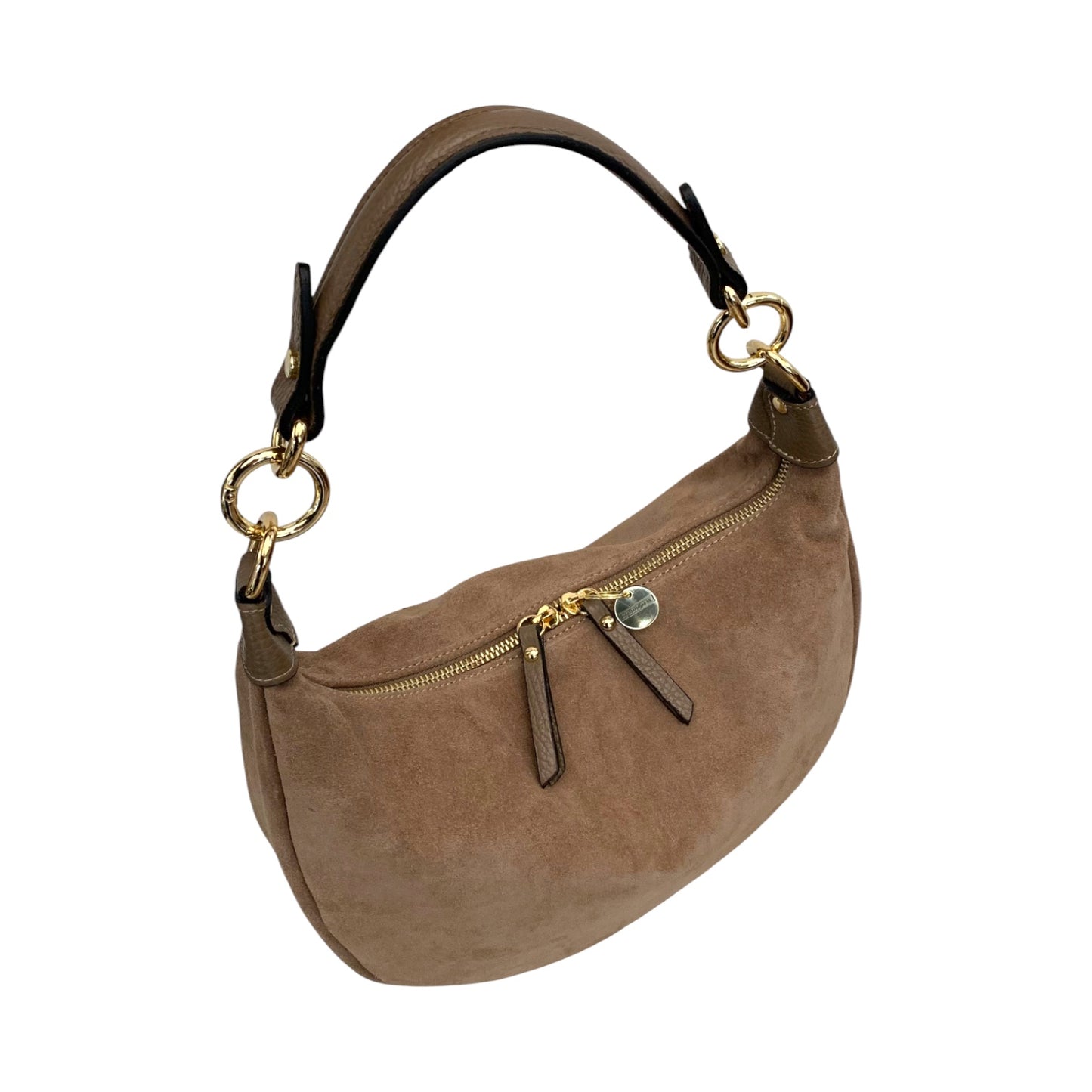 Taupe Suede Crescent Shaped Hobo Bag - Valerie