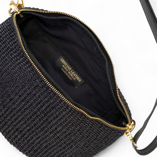 Black Raffia Bum Bag - Rosie