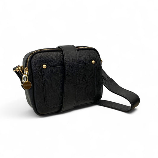Schwarze Ledertasche mit doppeltem Reißverschluss – Victoria