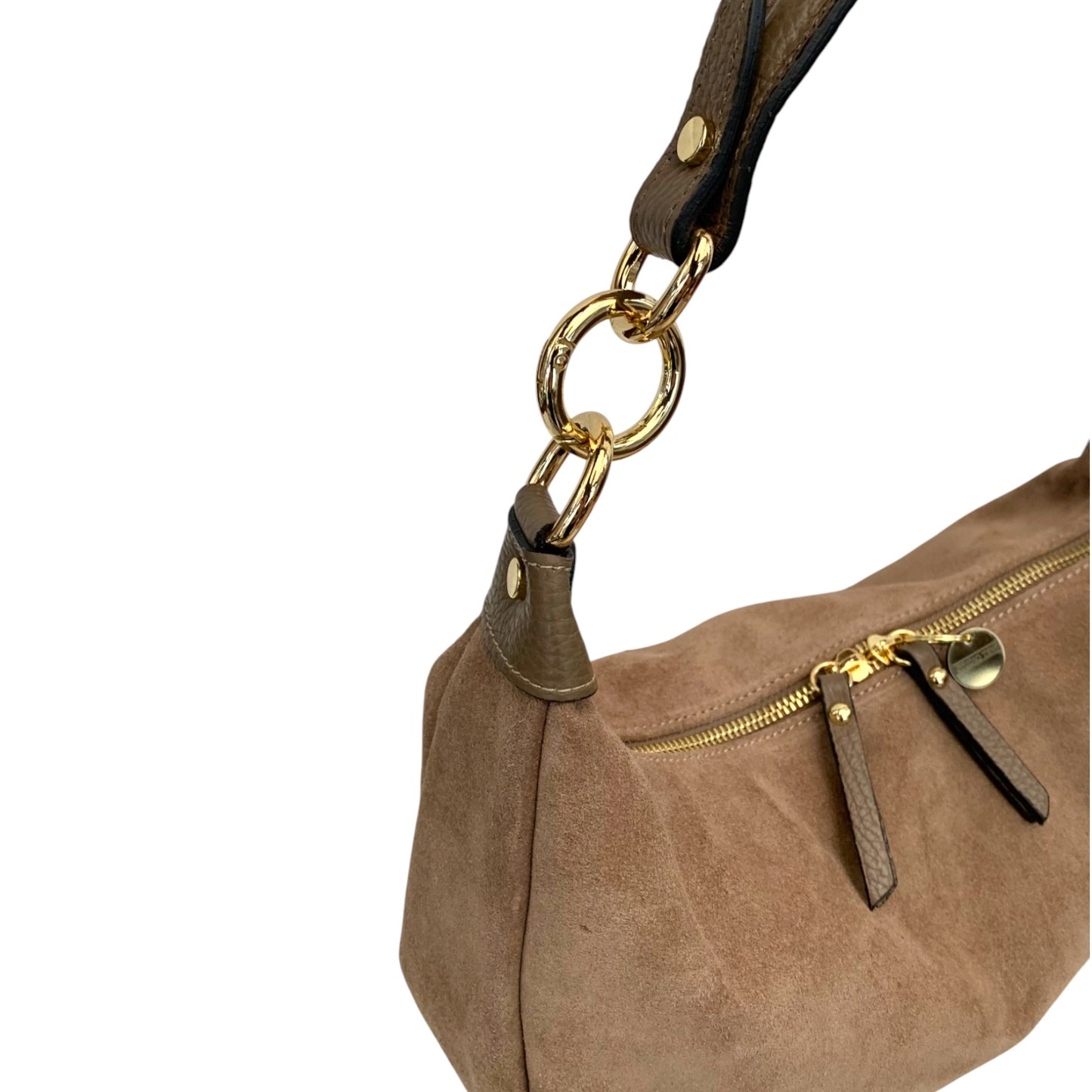 Taupe Suede Crescent Shaped Hobo Bag - Valerie
