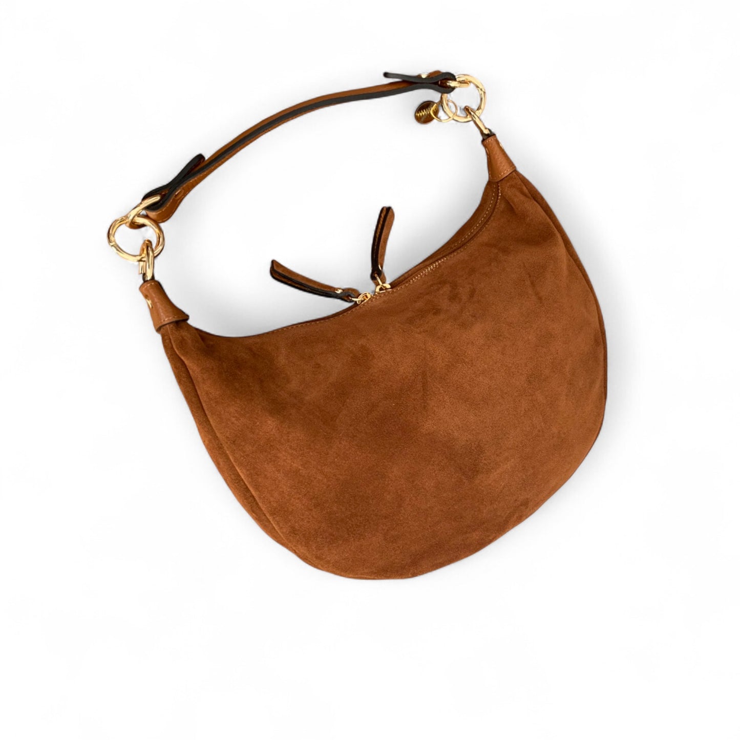 Tan Suede Crescent Shaped Hobo Bag - Valerie