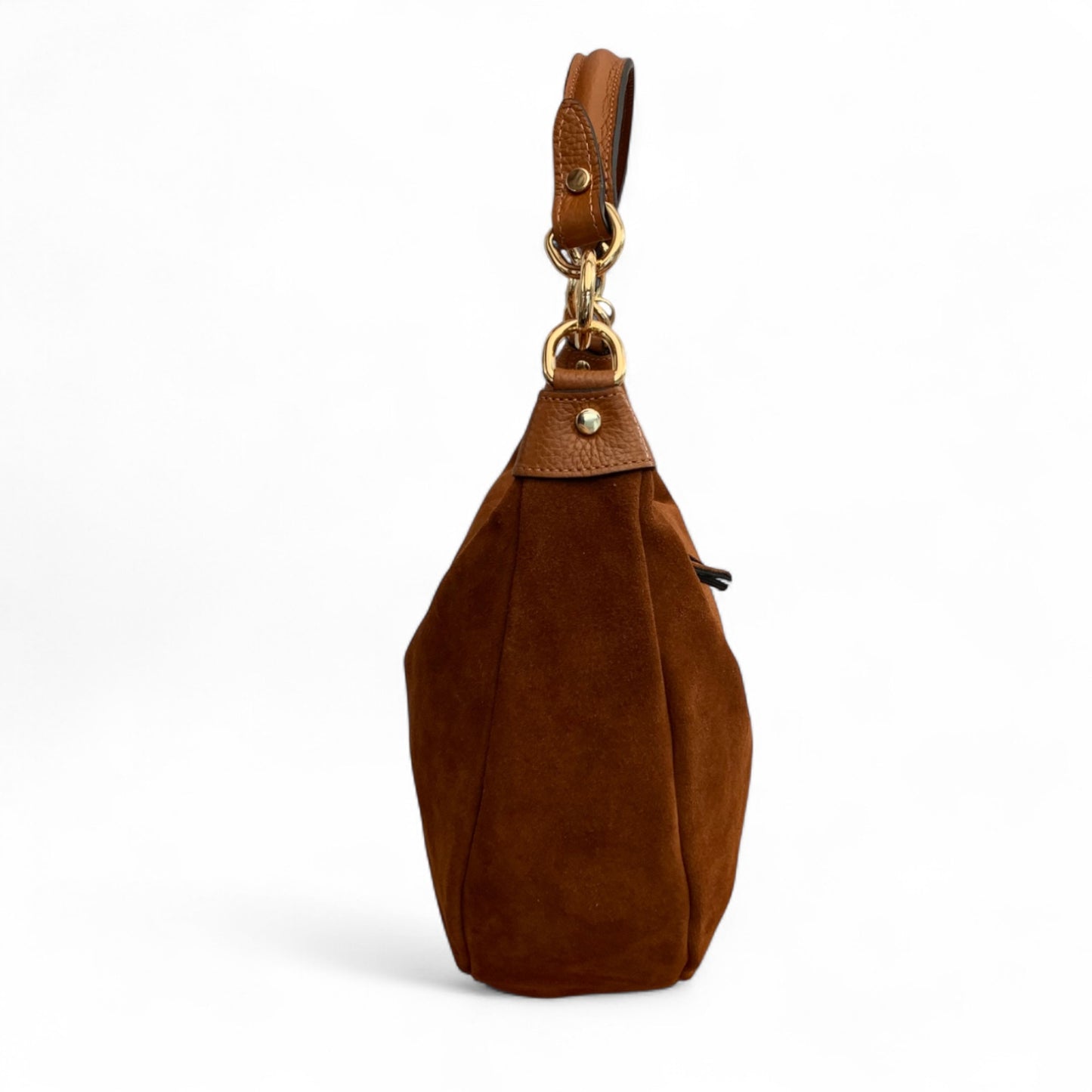 Tan Suede Crescent Shaped Hobo Bag - Valerie