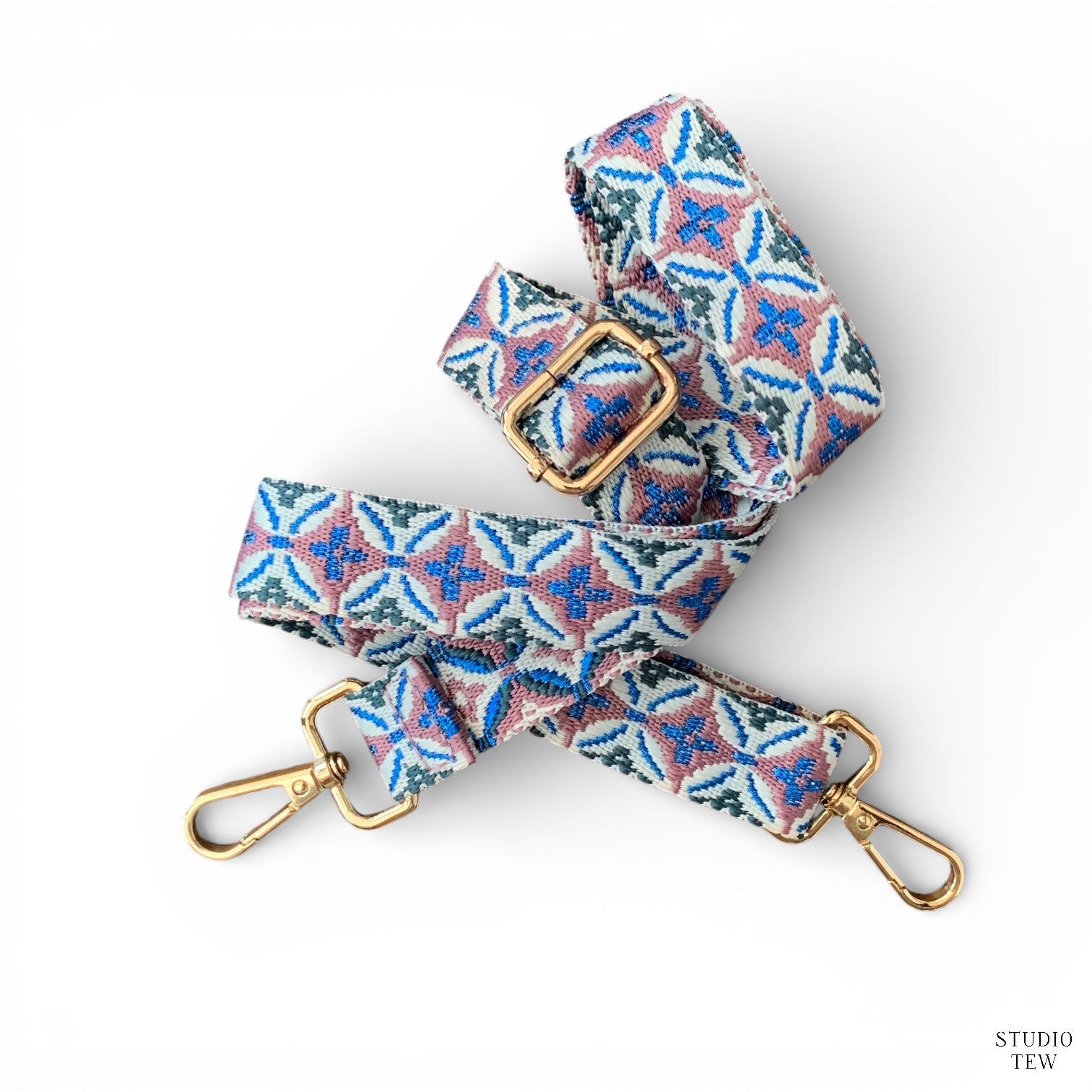 Biege, Blue, Teal & Pink Diamond Bag Strap - STUDIO TEW
