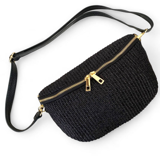Black Raffia Bum Bag - Rosie