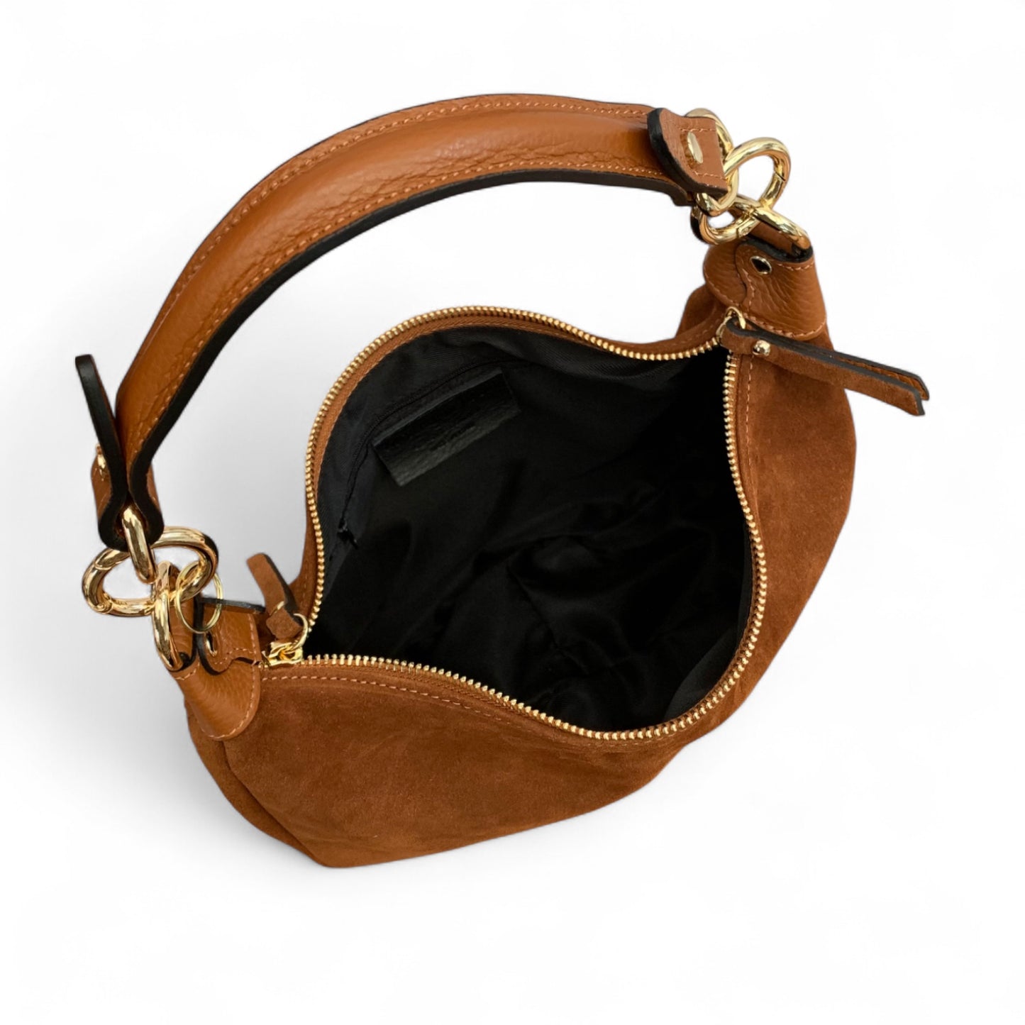 Tan Suede Crescent Shaped Hobo Bag - Valerie