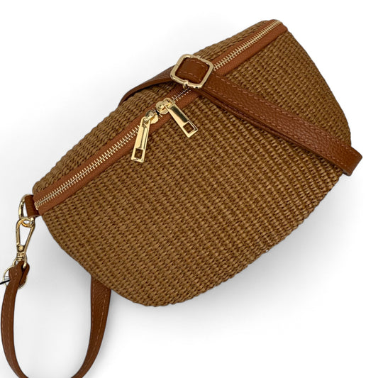 Tan Raffia Bum Bag - Rosie