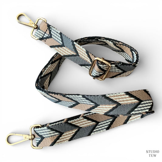 Grey & Taupe Chevron Bag Strap - STUDIO TEW