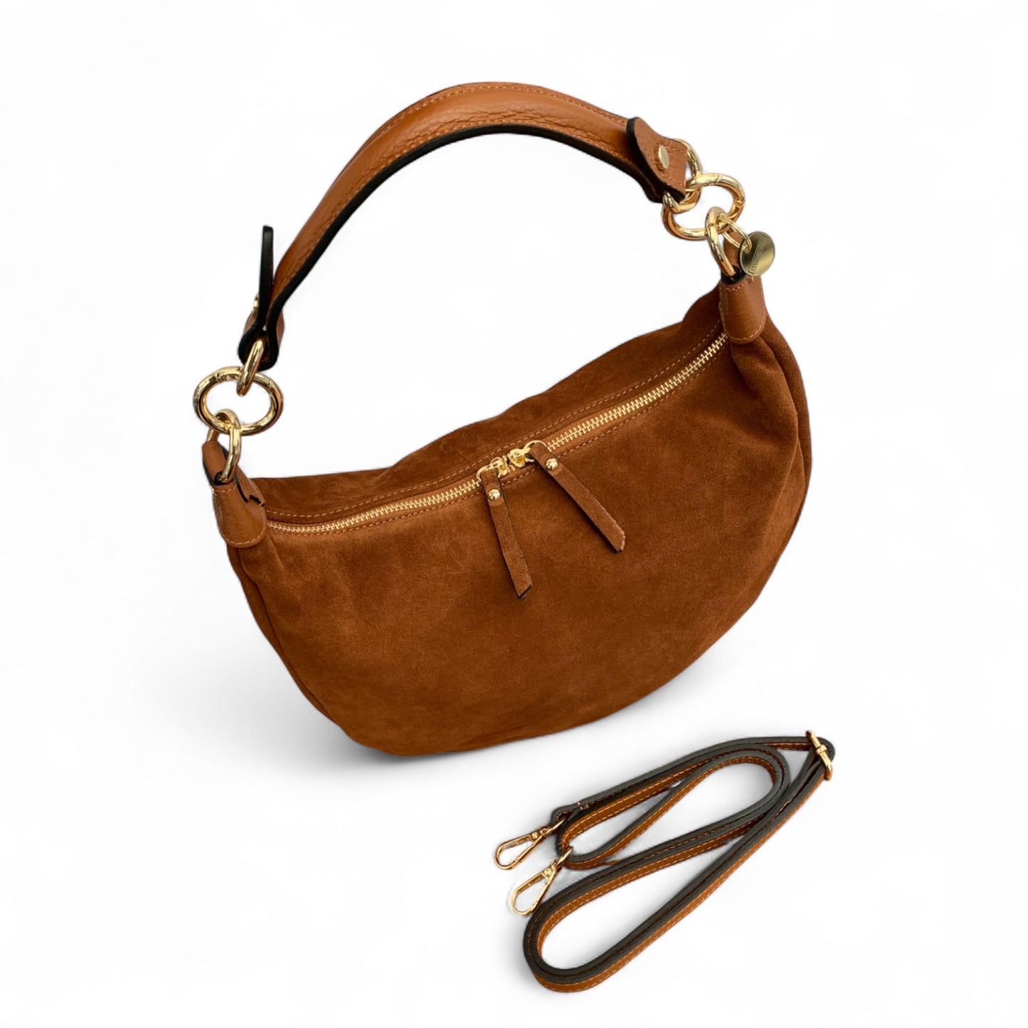 Tan Suede Crescent Shaped Hobo Bag - Valerie