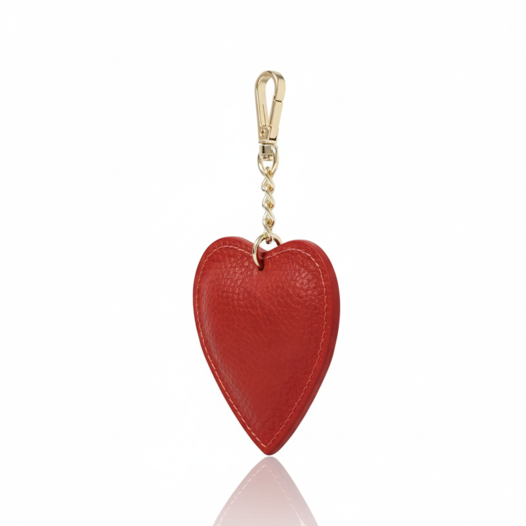 Three-quarter angle of red heart keychain