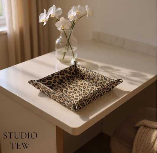 Leopard Print Leather Tidy Tray