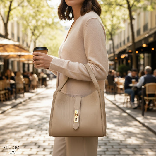 Light Taupe Multi Compartment Shoulder Bag - Chi