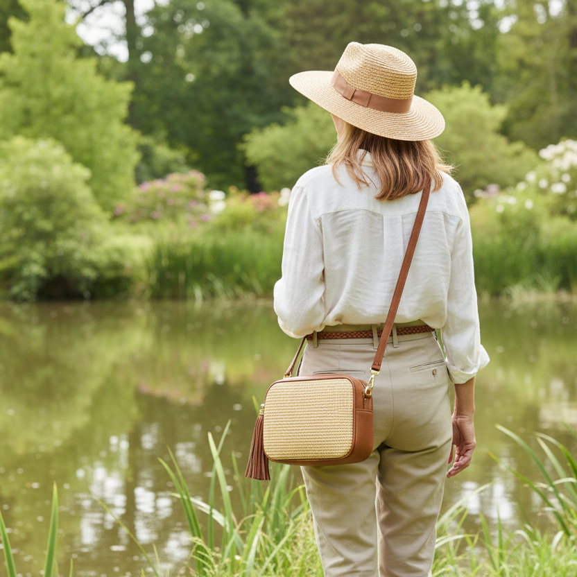 Walking with straw hat