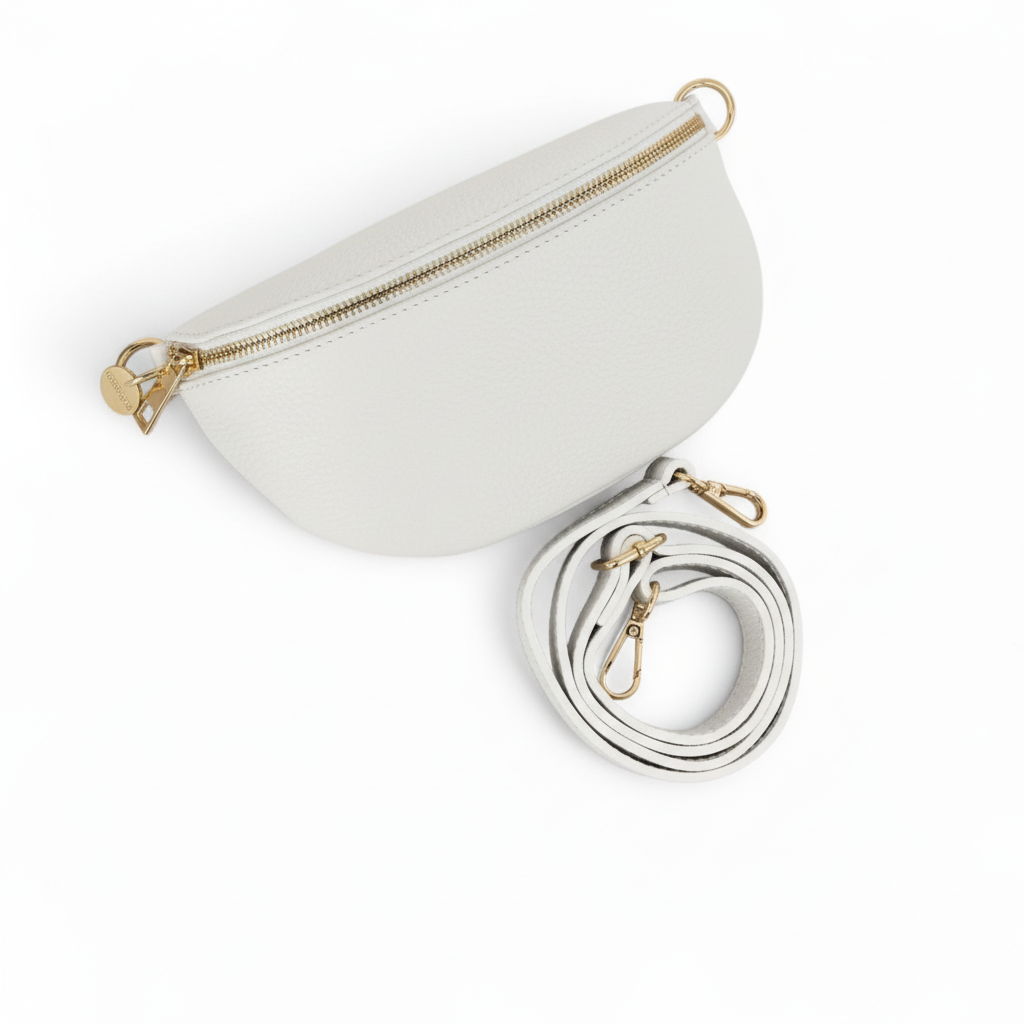 White belt bag with coiled strap