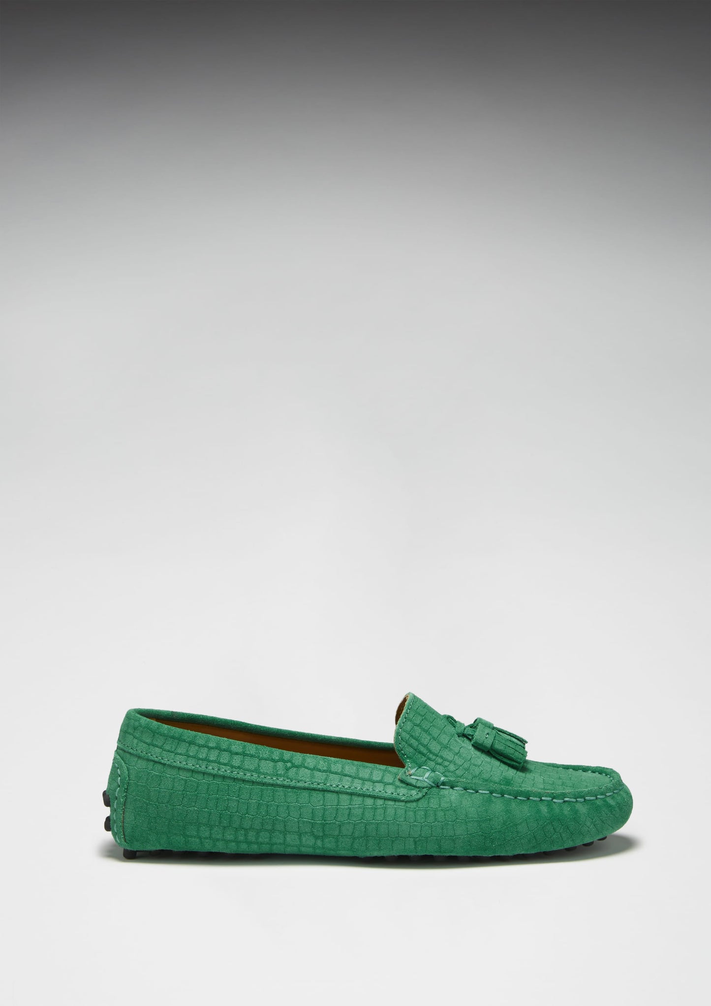 Women's Tasselled Driving Loafers, emerald embossed suede