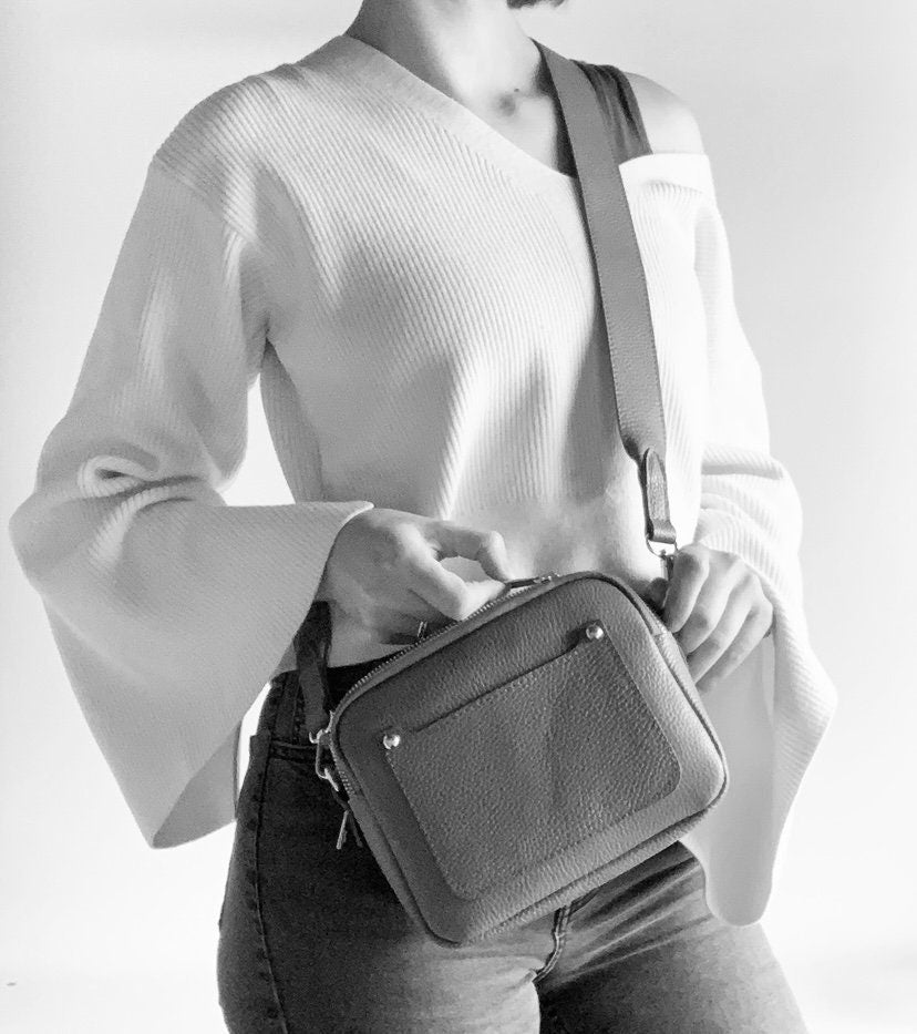 Sac Double Zip en Cuir Lilas - Victoria