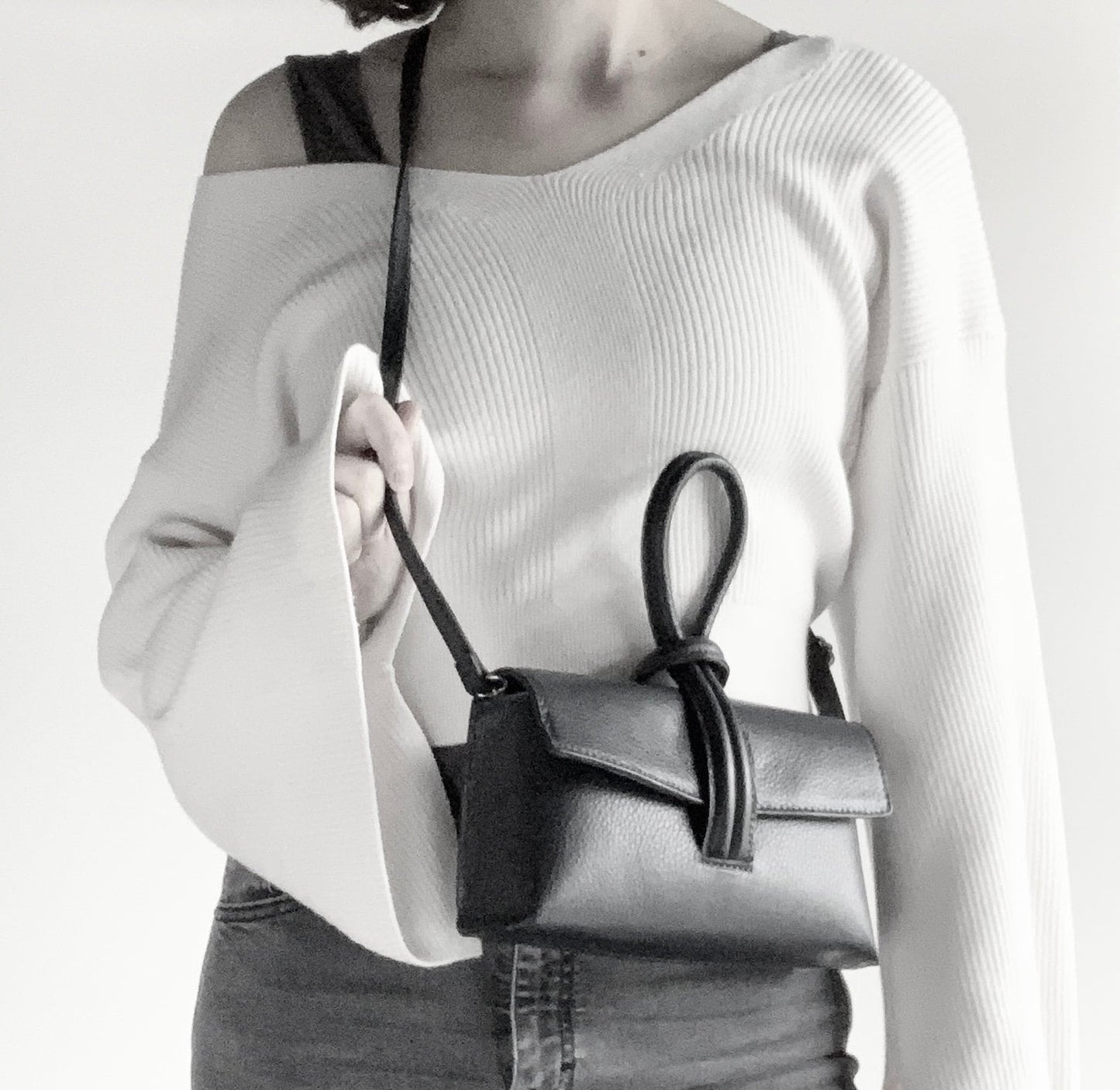White Leather Loop Handle Bag - Claris
