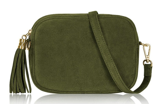 Olive Green Suede Crossbody Bag With Tassel - Jean STUDIO TEW